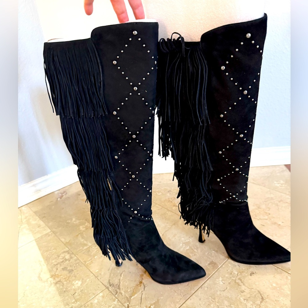 New in Box-Vince Camuto Women's Panaryaz Fringe Embellished Knee High Boot